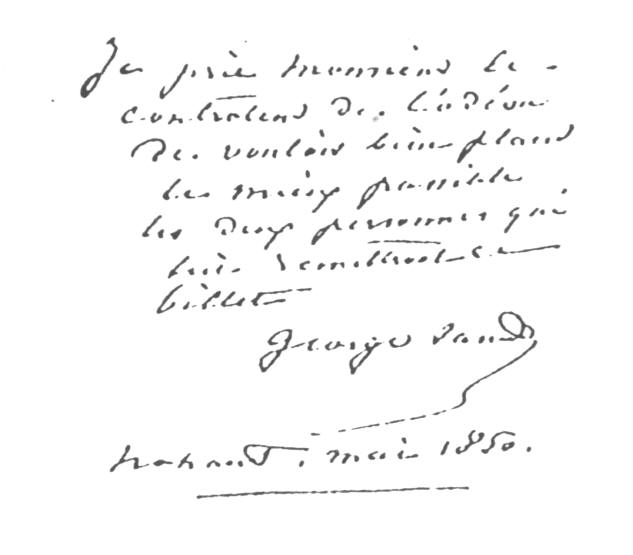Handwritten letter of George Sand